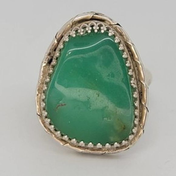 Early Jerry Roan researched Sterling Silver Green Turquoise Mens Ring sz 11.75 - Picture 6 of 10